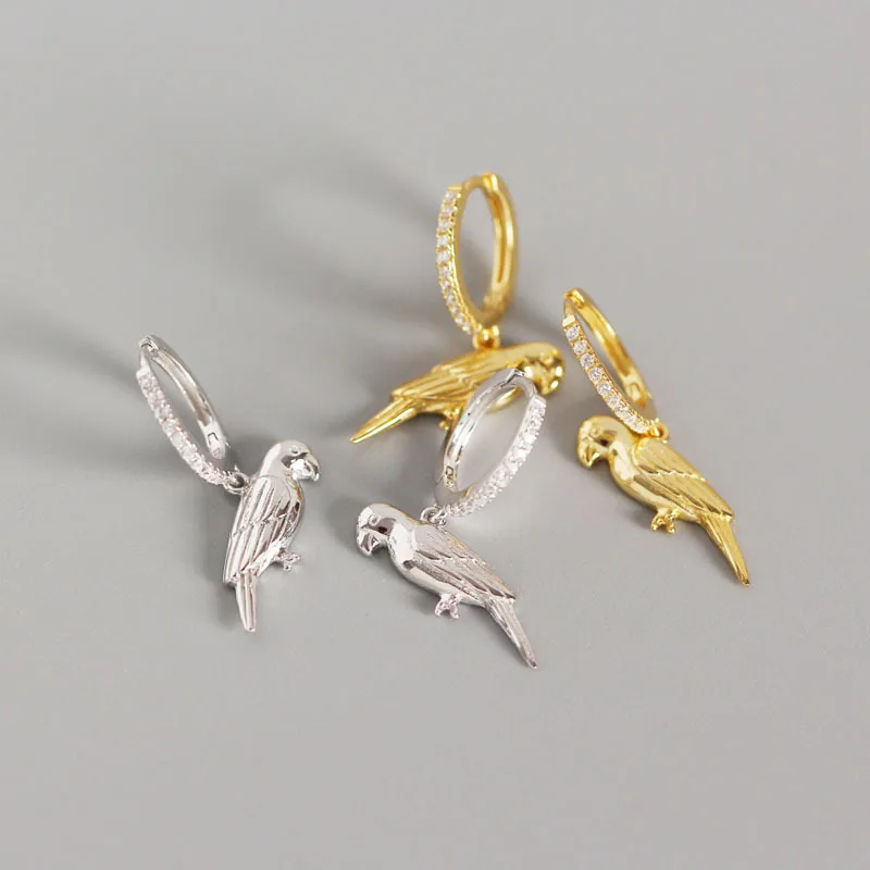 INS 925 Sterling Silver Earring Elephant Rhinoceros Small Hoop Earrings for Women Simple Gold Parrot Round 2020 | Украшения и