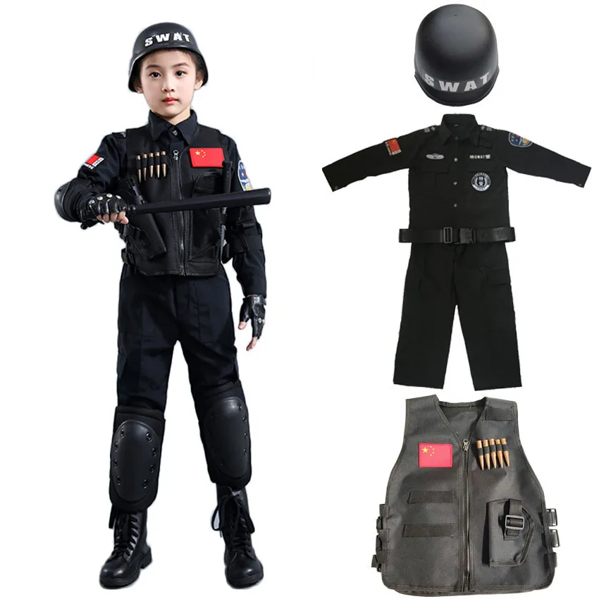 SWAT Special American Clothing Kids Police Costume Combat Vest Jacket with Toys Helmet Children Boys Policeman Role-play Kit |