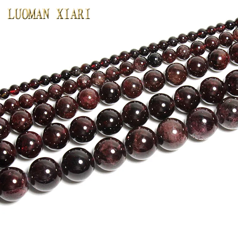 Garnet Прекрасный AAA натуральный камень Бусины тигровый глаз агат Lapis розовый кварц аметист для самостоятельного изготовления ювелирных изделий ожерелье браслет 4-12 мм - Цвет: Garnet