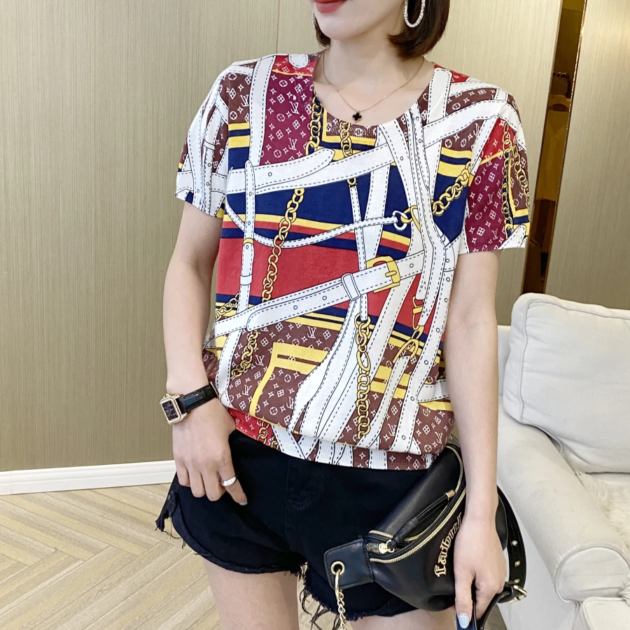 

Summer Fashion Printed Blouse Pullover Ladies O-Neck Tee Tops Female Women's Short Sleeve Shirt Blusas Femininas Chemise Femme