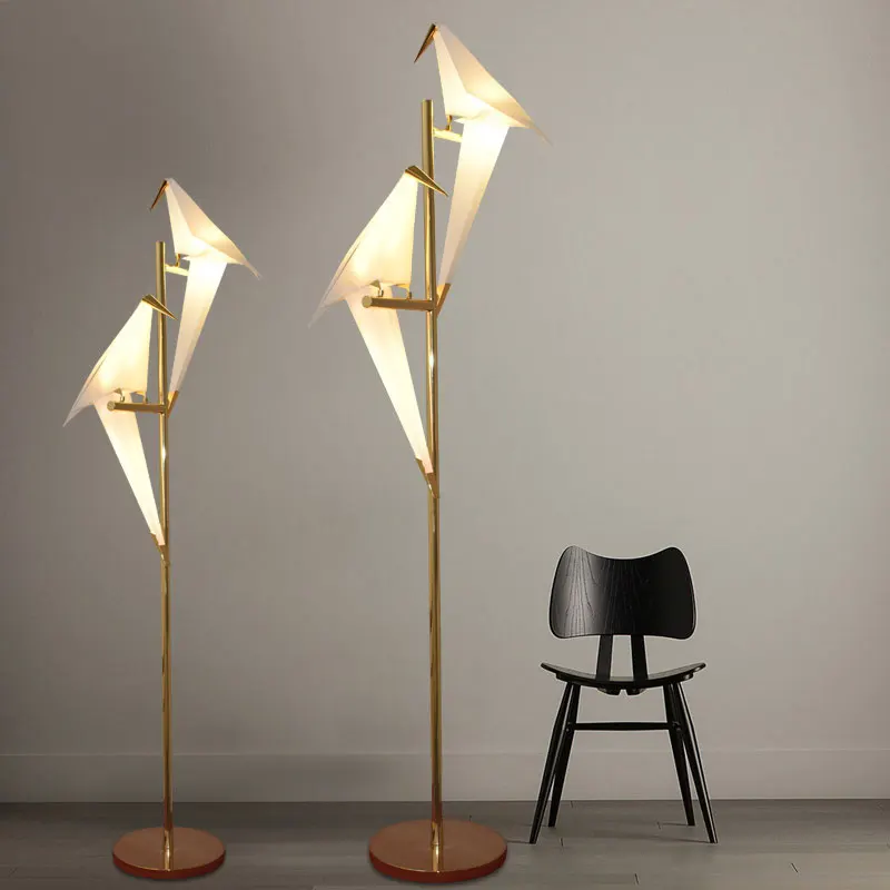 Modern Paper Birds Floor Lamp Gold Standing Lamp Led Stand Lights Living Room Study Bedside Lamp Origami Floor Light Fixtures
