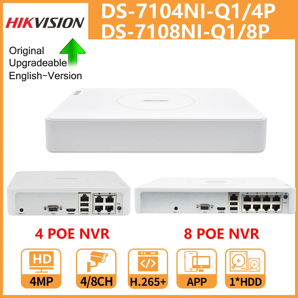 

Hikvision NVR DS-7104NI-Q1/4P DS-7108NI-Q1/8P 4CH 8CH 4MP Record For PoE IP Camera CCTV Security Network Video Recorder H.265+