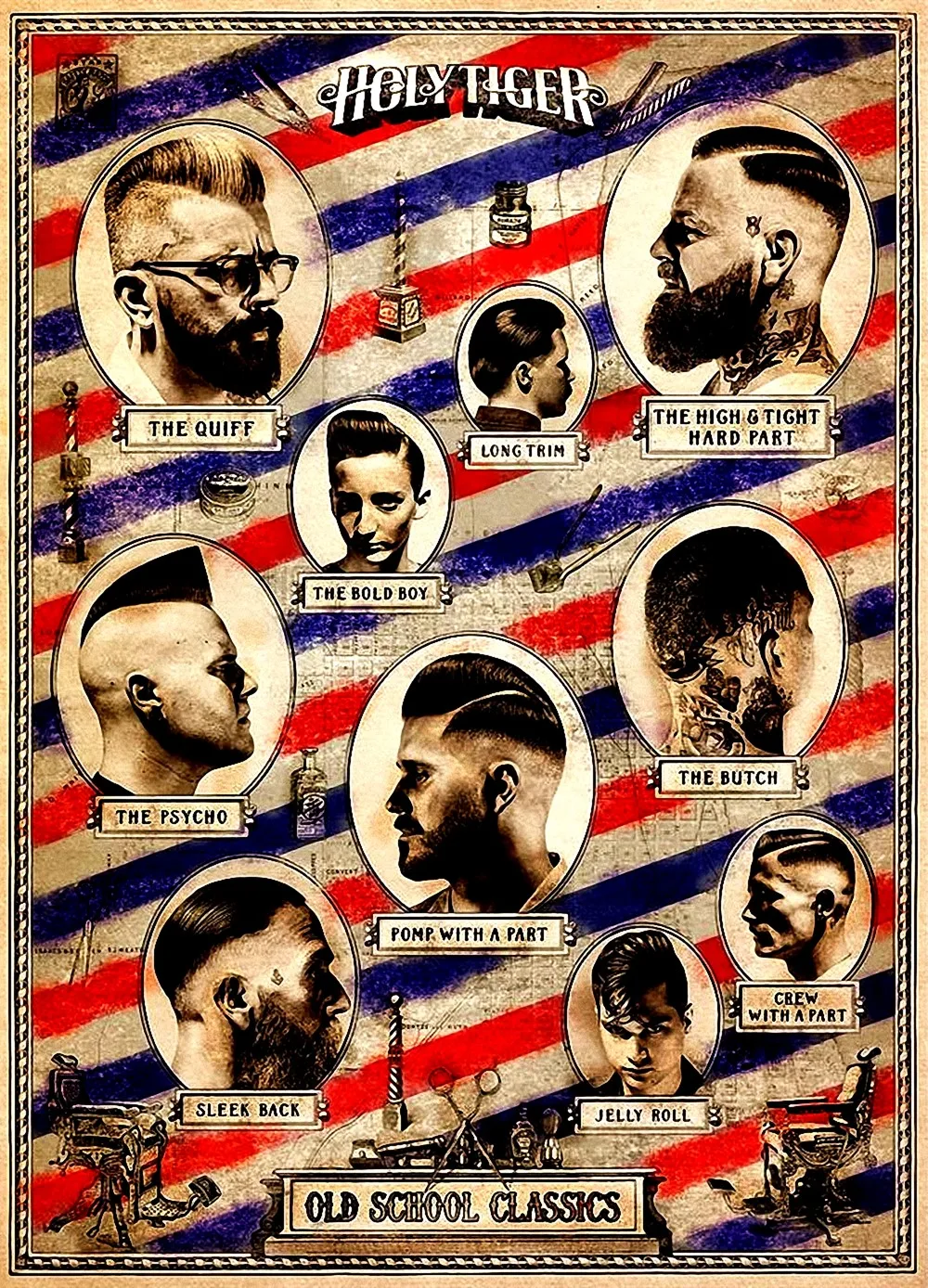 Постеры для стрижки волос и бритья в стиле ретро печать на крафтовой бумаге