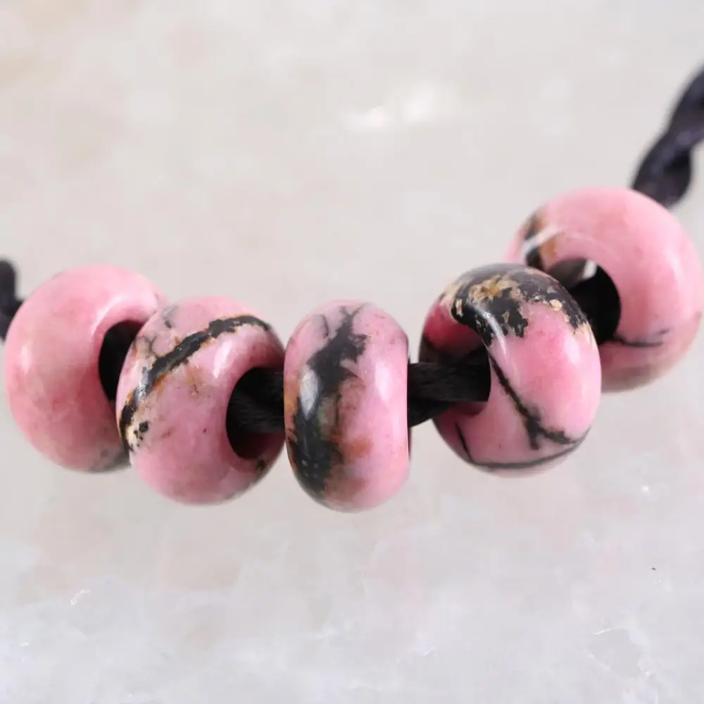 Бусины с большими отверстиями, натуральный камень, розовый родонит, 14 мм, бусины-разделители для мужчин, женщин, мужчин, для изготовления ювелирных изделий, кольцо, бусина с драгоценным камнем K1005, 5 шт.