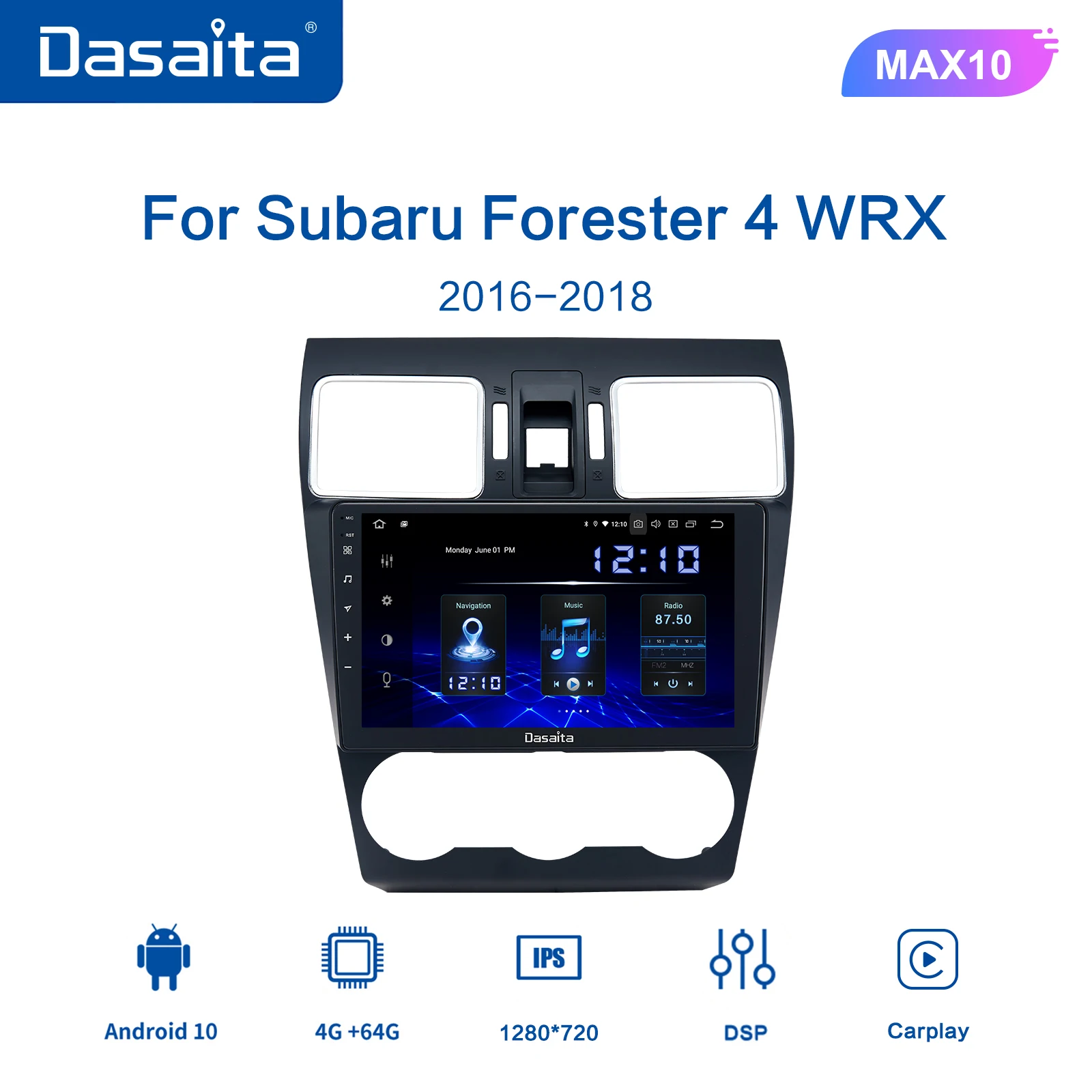 

Dasaita Car Radio Android 10.0 for Subaru Forester WRX Levorg 2016 2017 2018 GPS 1280*720 9" HD IPS Screen Output 64G ROM