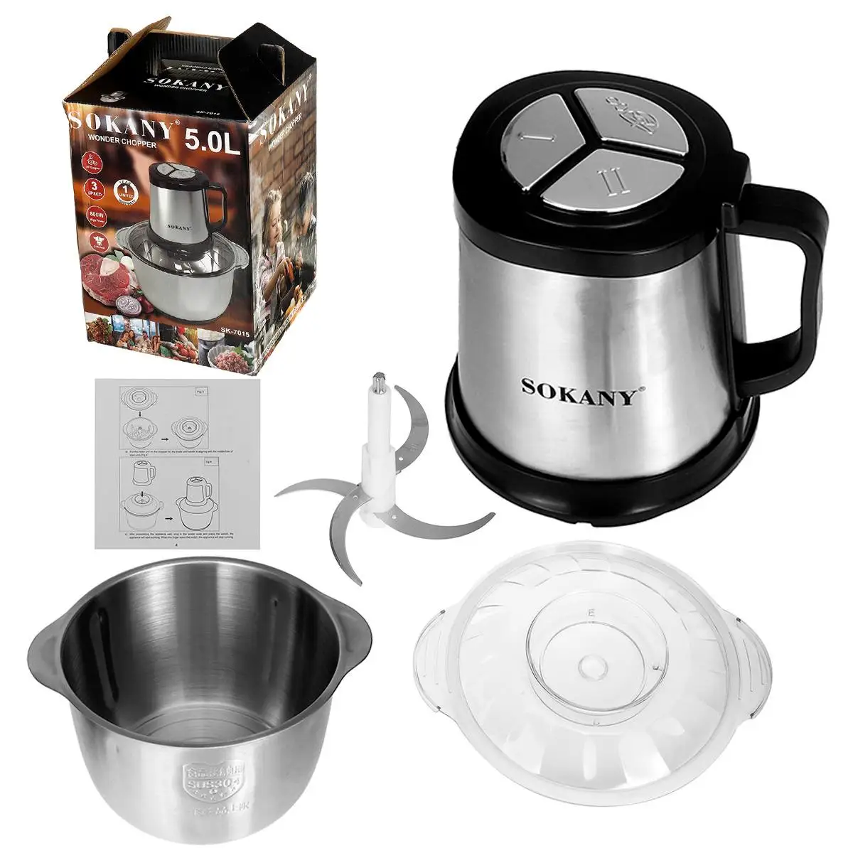 

800W 5L Electric Meat Mixer blender Grinder 3Speed Stainless Steel Electric Chopper Automatic Mincing Machine Quiet Food blender