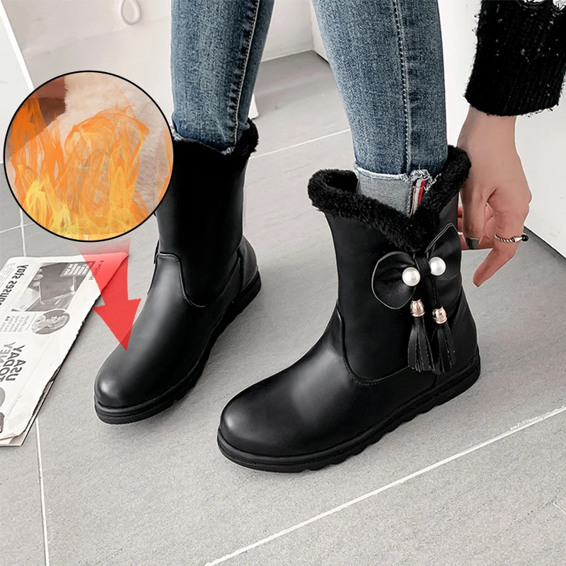 

Женские зимние ботинки на плоской подошве, с мехом, размеры 34-40