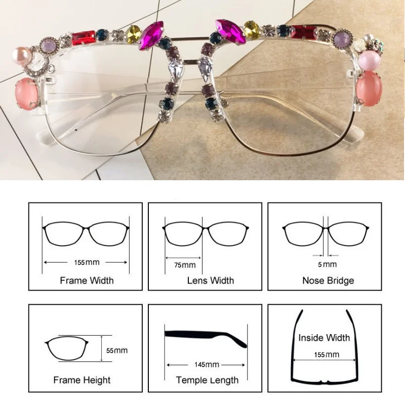 

Large Crystal Diamond Cat Eye Glasses Frames Women Trending Styles Brand Designer Transparent Fashion Glasses