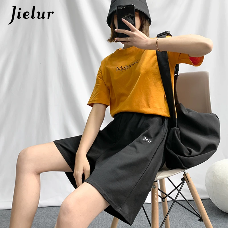 

Jielur 2020 Summer Loose Wide Leg Shorts Women Leisure Elastic Waist Gray Black Sports Shorts Cotton Korean Short Feminino M-XXL