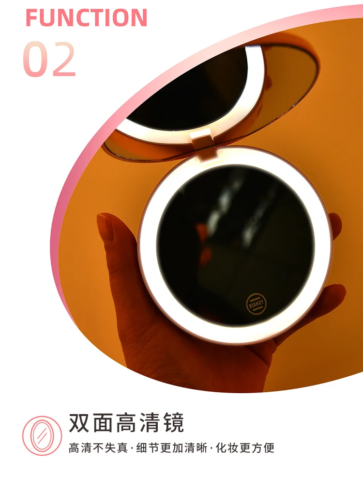 Светодиодный светильник Xiaomi Youpin карманное зеркало для зарядки с небольшой Складная сетка красное косметическое зеркало флип-свет небольшое круглое зеркало