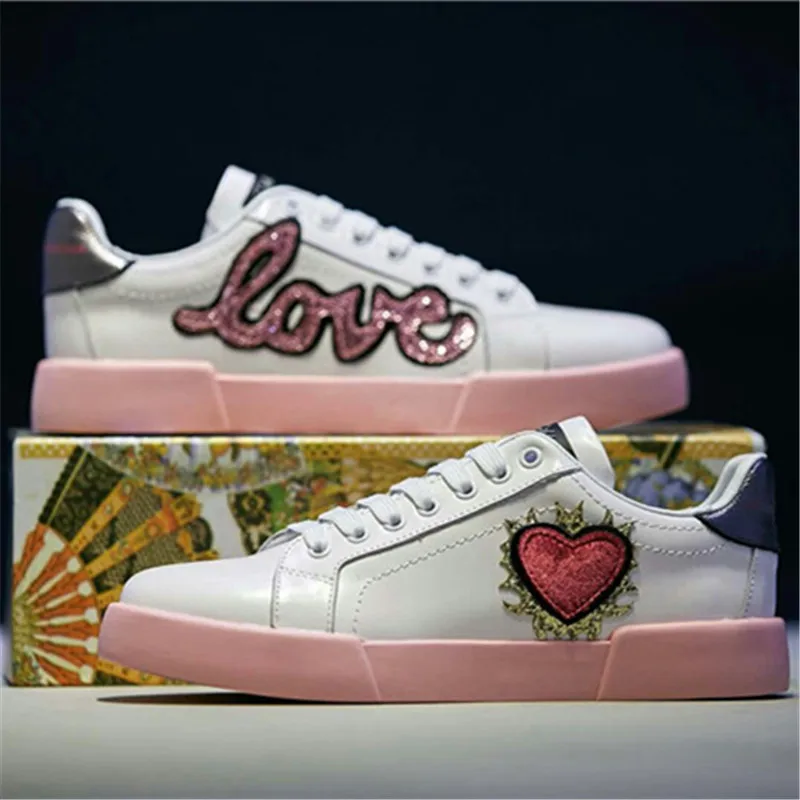 Love Heart/женские кроссовки из натуральной кожи на плоской подошве; Водонепроницаемая повседневная обувь с цветочным принтом; Уличная обувь; красивые теннисные туфли; Роскошные слипоны - Цвет: AS SHOW