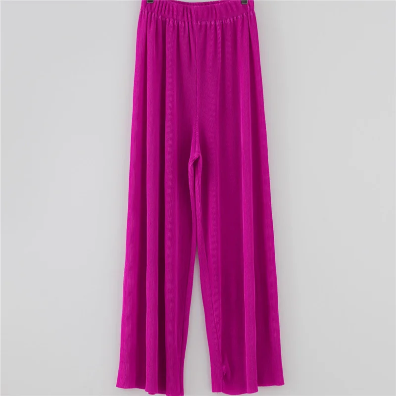 

LANMREM Causal Drop Down Pleated Chiffon Wide Leg High Waist Loose Thin Versatile Pants Summer 2021 New Arrival 2K1879