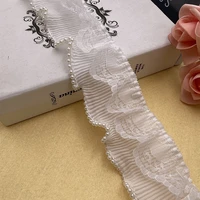 nice chiffon pleated ruffle beaded double lace fabric handmade diy hat dress wedding curtain sewing decoration accessories renda