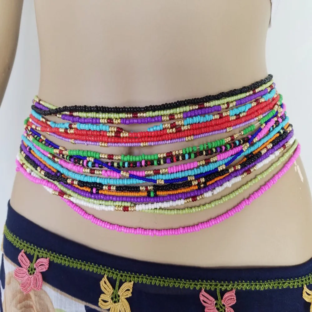 Bohemia Double Strand Beach Belly Chain for Women Elastic Body Chain Jewelry African Waist Beads Waist Chain