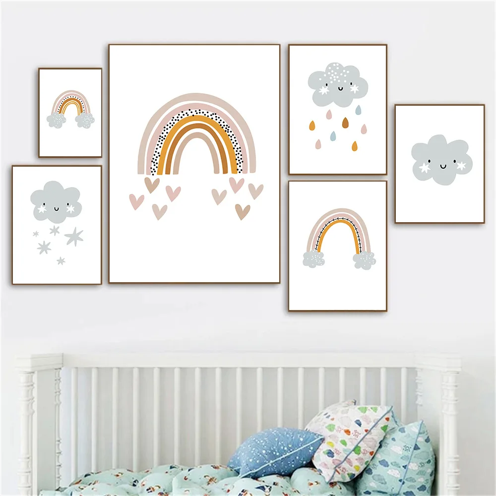 Детские плакаты и принты с изображением радуги облака сердца стены рисунки для