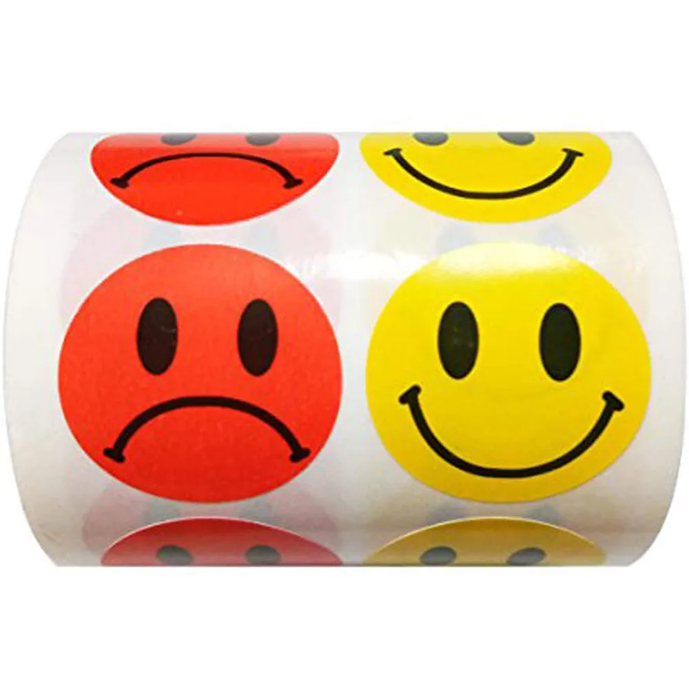 

Yellow Smiley Face Happy Stickers Red Sad Face Stickers For Teachers 1 Inch Round Circle Dots 500 Labels Per Roll