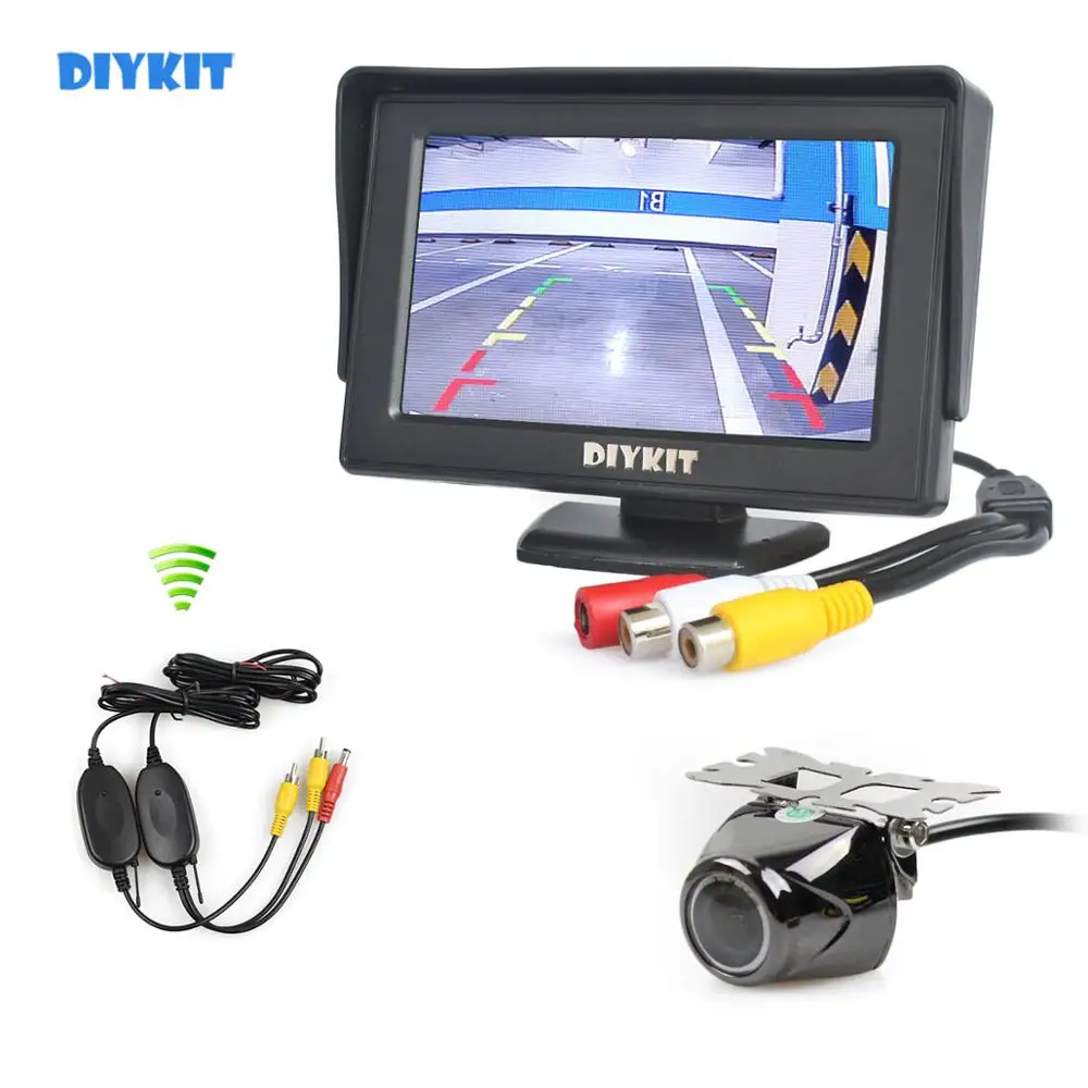 DIYKIT беспроводной 4 3 &quotTFT LCD Видео монитор автомобиля 2 видео вход + Автомобильная