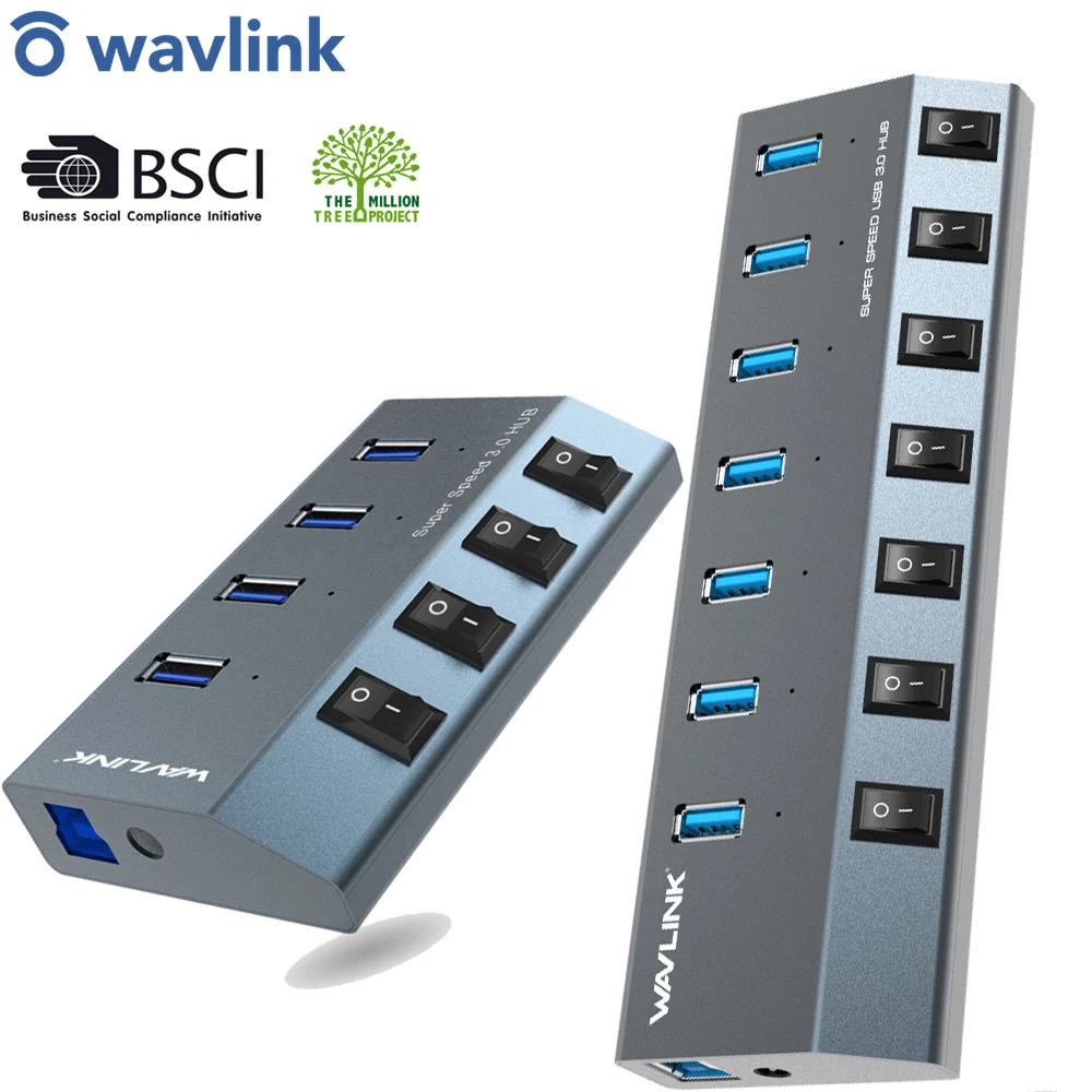 Высокоскоростной разветвитель Wavlink usb хаб 3 0 с 4/7 портами Micro USB переключателем
