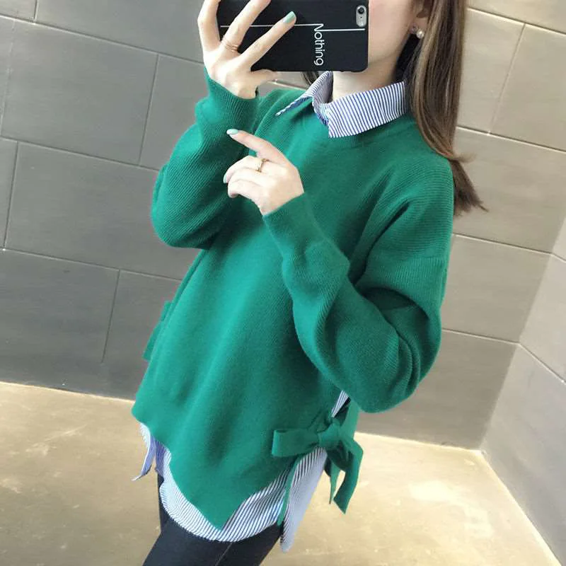 

Two-Piece Shirt Sweater Women's, Western Style Tops Loose-Fit Sweater, with Sweater Students Stripes Shirt