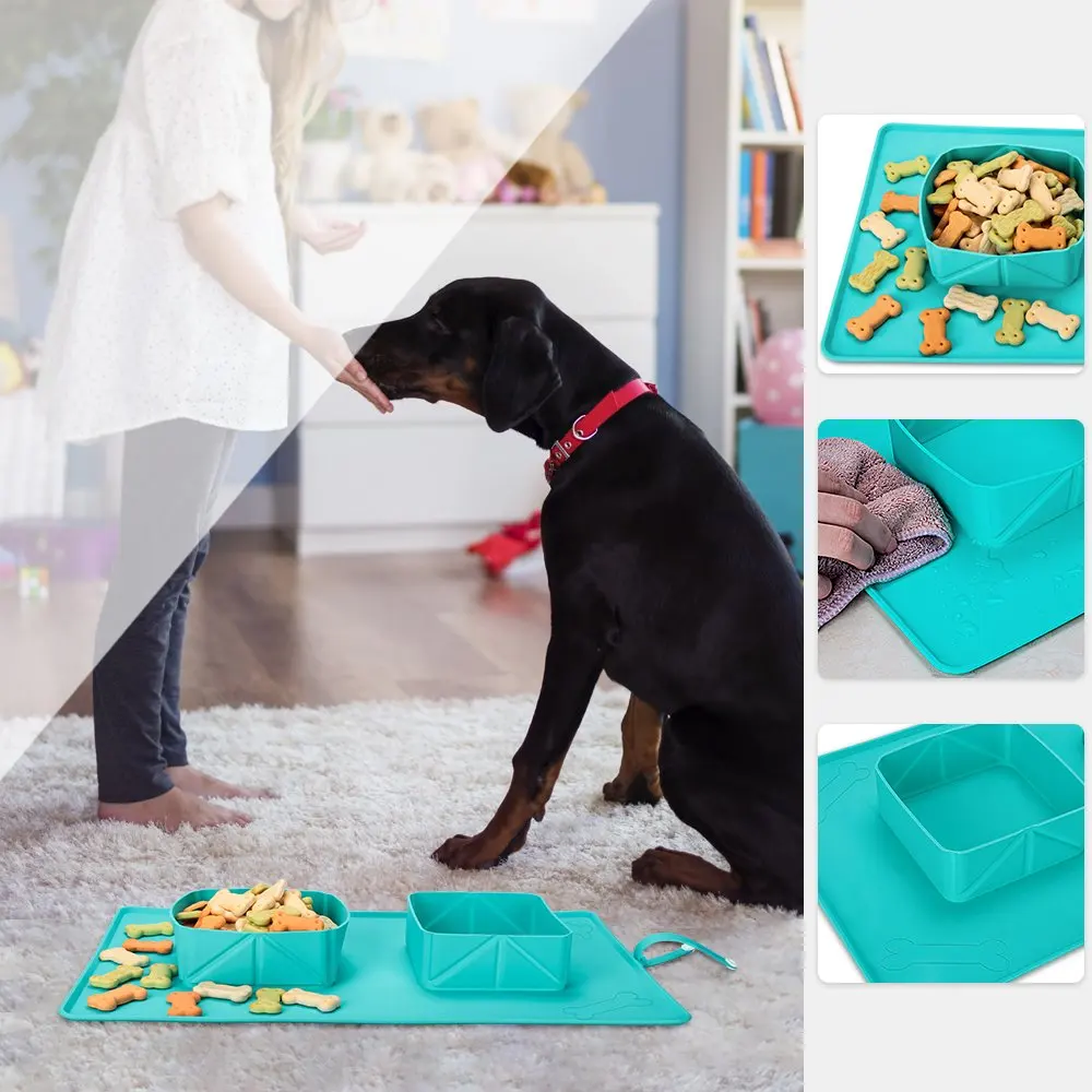 Двойная силиконовая миска для собак и кошек складная дорожная еды воды питомцев