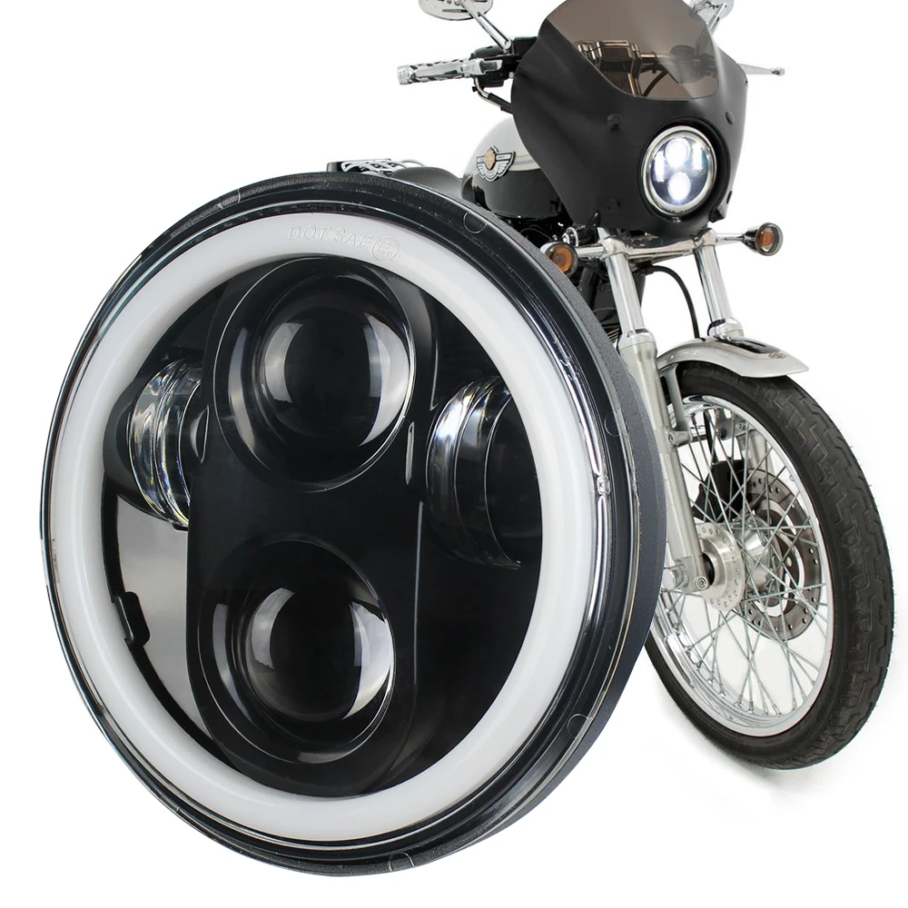 

5-3/4" Round LED Headlight With White/ Amber Halo Ring For Dyna Sportster XL 1200 883 5.75 Inch Projector LED Moto Headlight