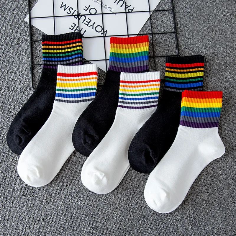 

Socks Woman Striped Rainbow Calcetines Meias Mulher Skarpetki Meias Calcetas Mujer Sock Sokken Calcetines Designer Kawaii Socks