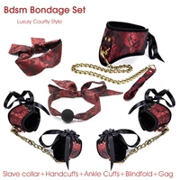 erotic courtly style bdsm bondage set slave collar handcuffs ankle cuffs blindfold gag adult games sex toys for woman sex shop
