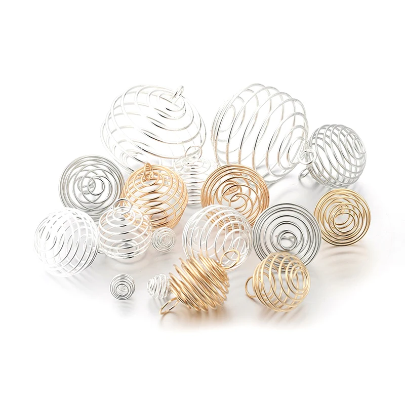 

10 шт./лот 9-30 мм, металлические бусины в форме спирали, клетки, подвески, полые шапочки для бусин, подвески «сделай сам», принадлежности для юв...