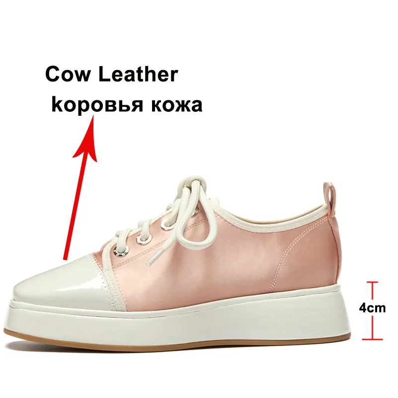 ANNYMOLI Natural Genuine Leather Flat Platform Shoes Woman Shoes Square Toe Flats Lace Up Female Casual Footwear Spring Apricot