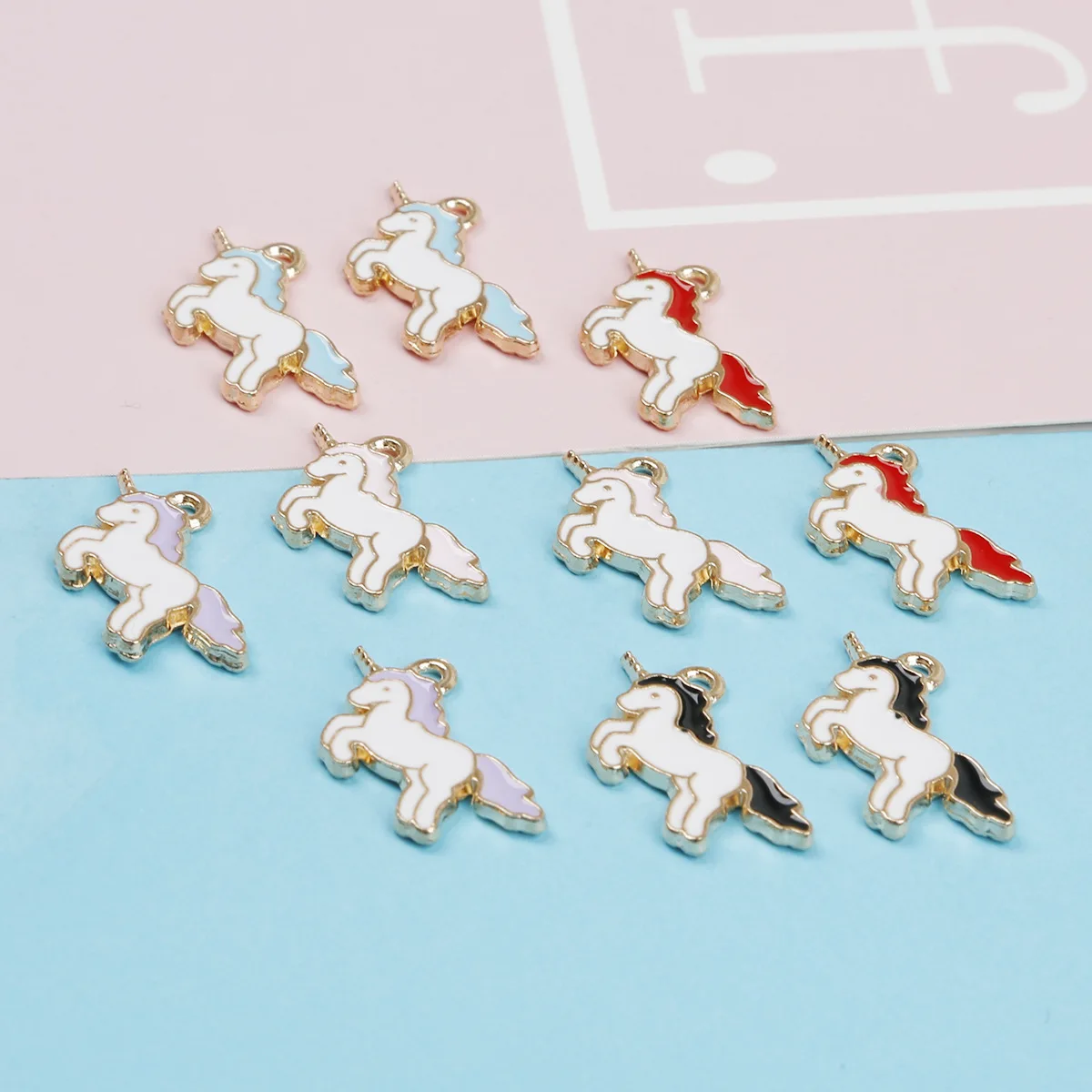 

10pcs/bag Rainbow Unicorn Enamel Charms 21mm Gold Plated Charms Pendant Mixed for Jewelry Making Necklace Bracelet Craft