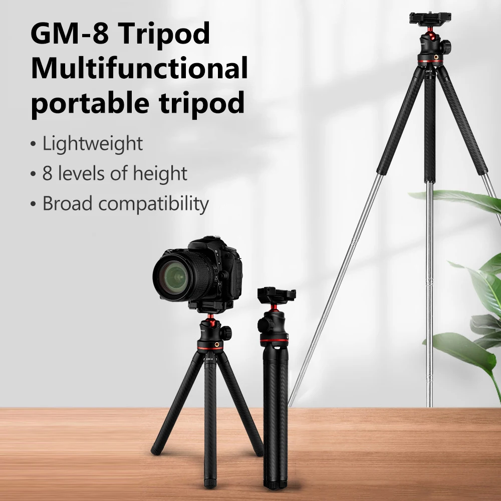 

GIZOMOS Tripod Holder 8 Levels of Adjustable Height Tripod Bracket with Ball Head for Cellphone SLR DSLR Camera Sports Cameras
