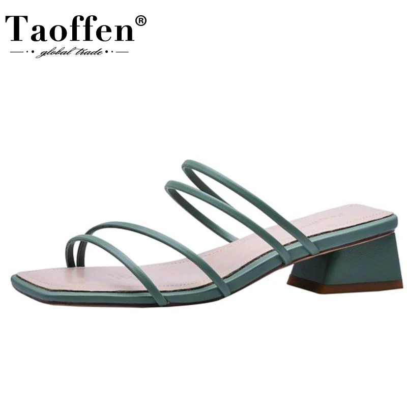 

TaoffenWomen Sandals Thick Heels Square Toe Strap 2021 Summer Fashion For Ladies Shoes Outdoor Daily Footwear Size 33-40