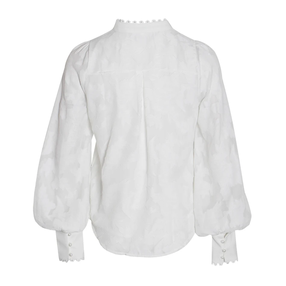 

2019 Autumn Fashion New Lantern Shirt Women'S Button Long Sleeve High-Neck Lace Patchwork Korean Shirt Women'S Tops