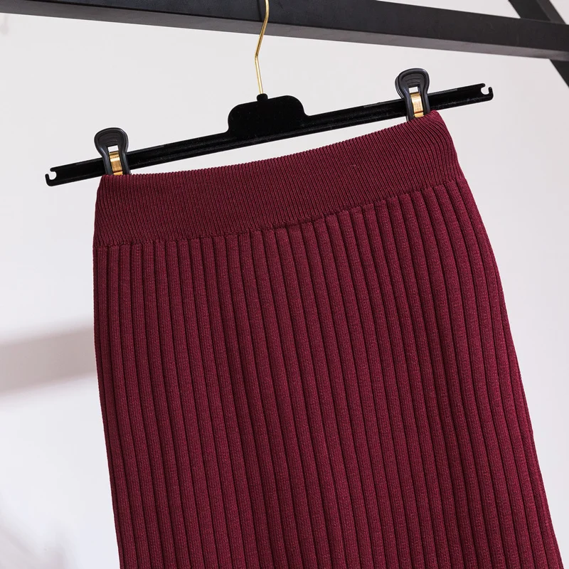 Faldas mujer moda осень зима женские трикотажные юбки однотонные сексуальные длинные юбки с разрезом faldas largas mujer