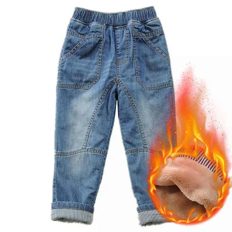 

Детские зимние джинсовые брюки с бархатной подкладкой, утепленные детские джинсовые брюки для мальчиков, 100-160 см, DWQ788