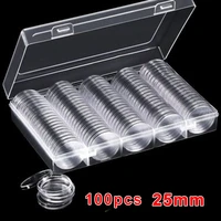100pcs 25mm clear round coin capsule container storage box holder portable case clear plastic round storage box