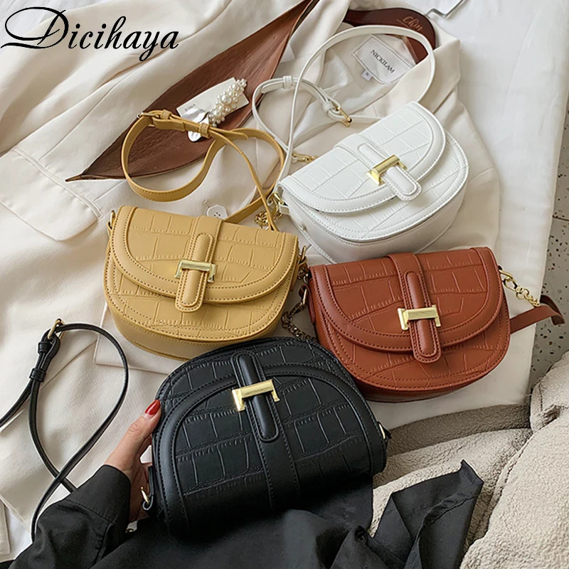 

DICIHAYA Women PU Small Bag Fashion Handbags 2020 New All-match Chain Crossbody Shoulder Messenger Bag fashionable Saddle Bag