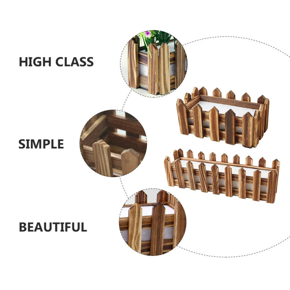 

2pcs Wooden Fence Plantpots Flower Containers Creative Fence Flowerpots