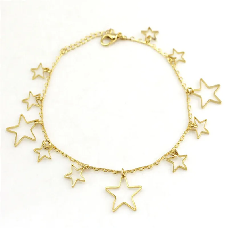 

Simple Female Golden Color Bohemian Beach Barefoot Anklets Crochet Bracelet Sandals Gold Round Foot Chain Woman Leg Chain