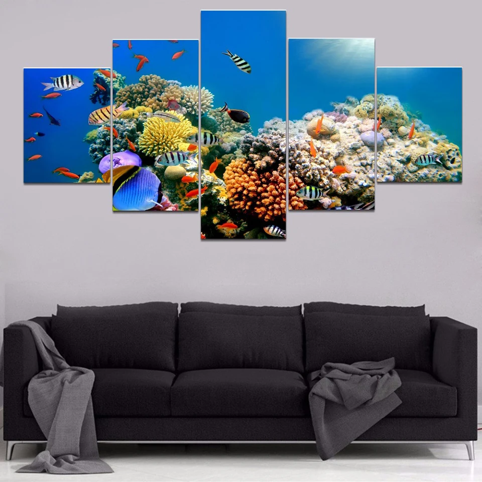Украшение для дома печать холст 5 панель морские животные Картина Настенная