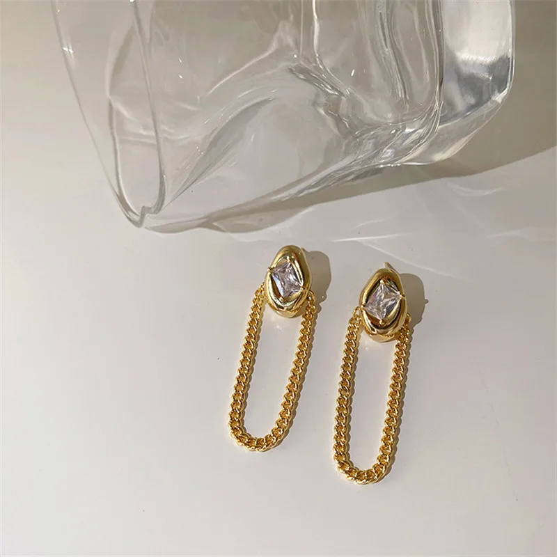 

RAKOL Elegant Rectangle Zirconia Crystal Chain Dangle Earrings for Women Trendy Geometry Long Hanging Party JewelryGifts RRE34