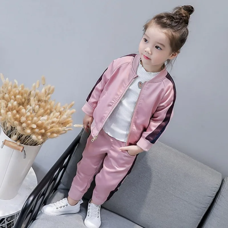Осень 2019 Модный комплект одежды для девочек куртка с длинным рукавом и штаны из 2