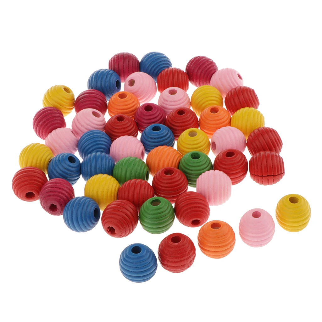 

50pcs Unfinished Colorful Wooden Beads Craft Wood Beads Woodcraft Project