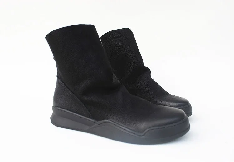 Careaymade-Genuine Leather Thick-soled Women's Shoes Round-toed Original Handmade Single boots Flat-soled Retro Leisure boots