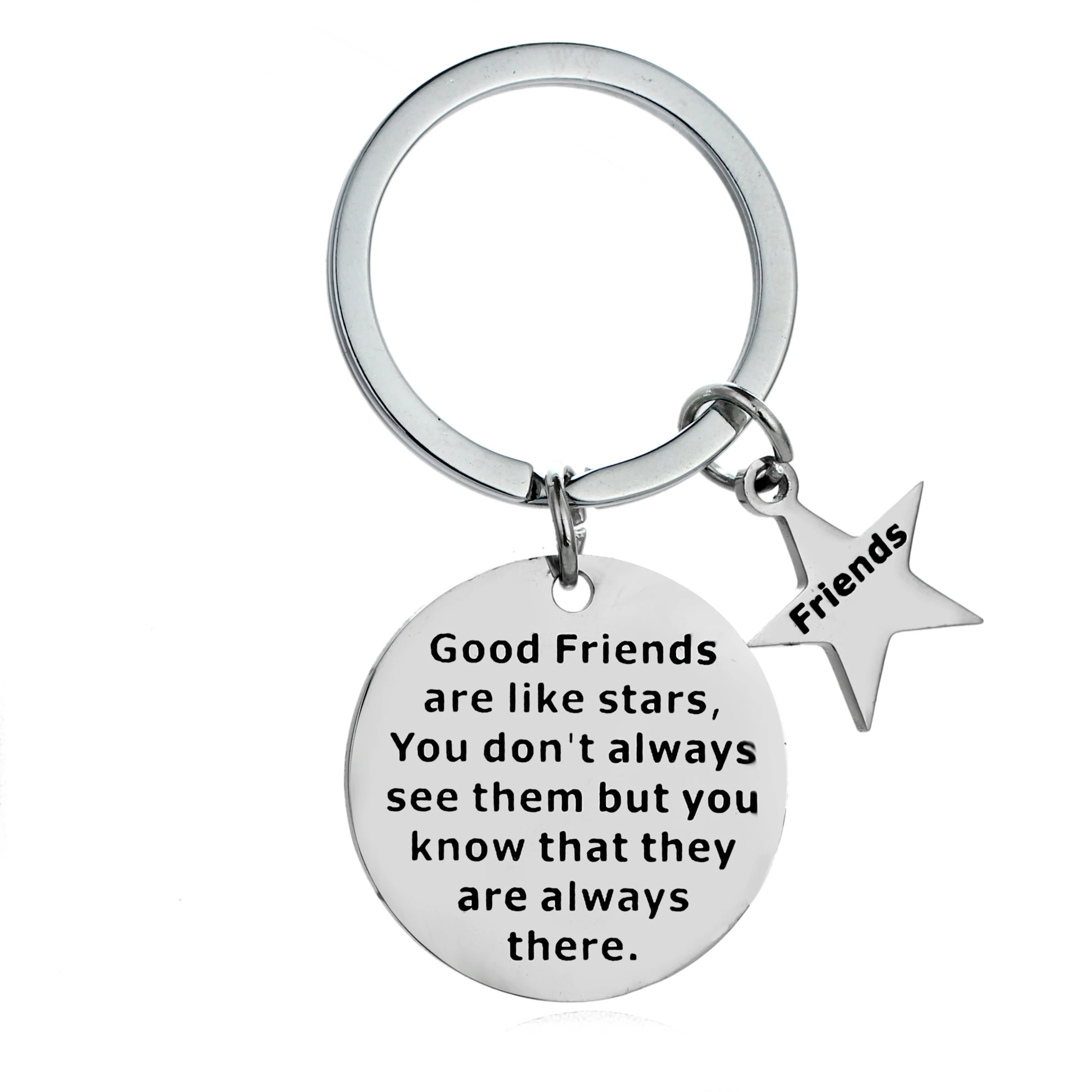 

36PCs Friendship Keyrings Good Friends Are Like Stars Round Pendant Keychains Stars Friends Stainless Steel Charm Key Rings Hot