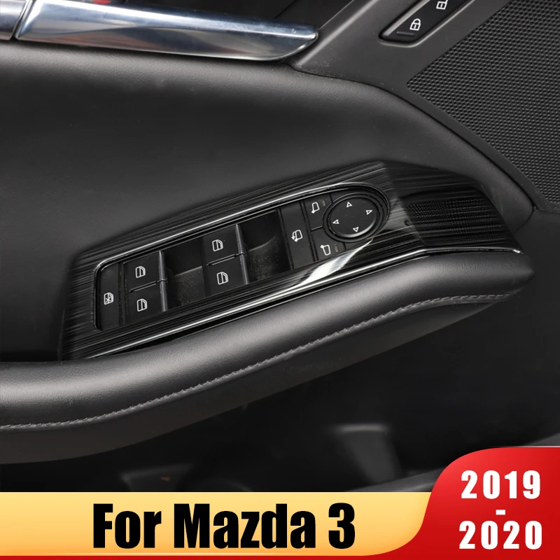 

Stainless Steel Car Door Armrest Panel Window Switch Lift Buttons Cover Trim Stickers For Mazda 3 Axela 2019 2020 BP Accessories