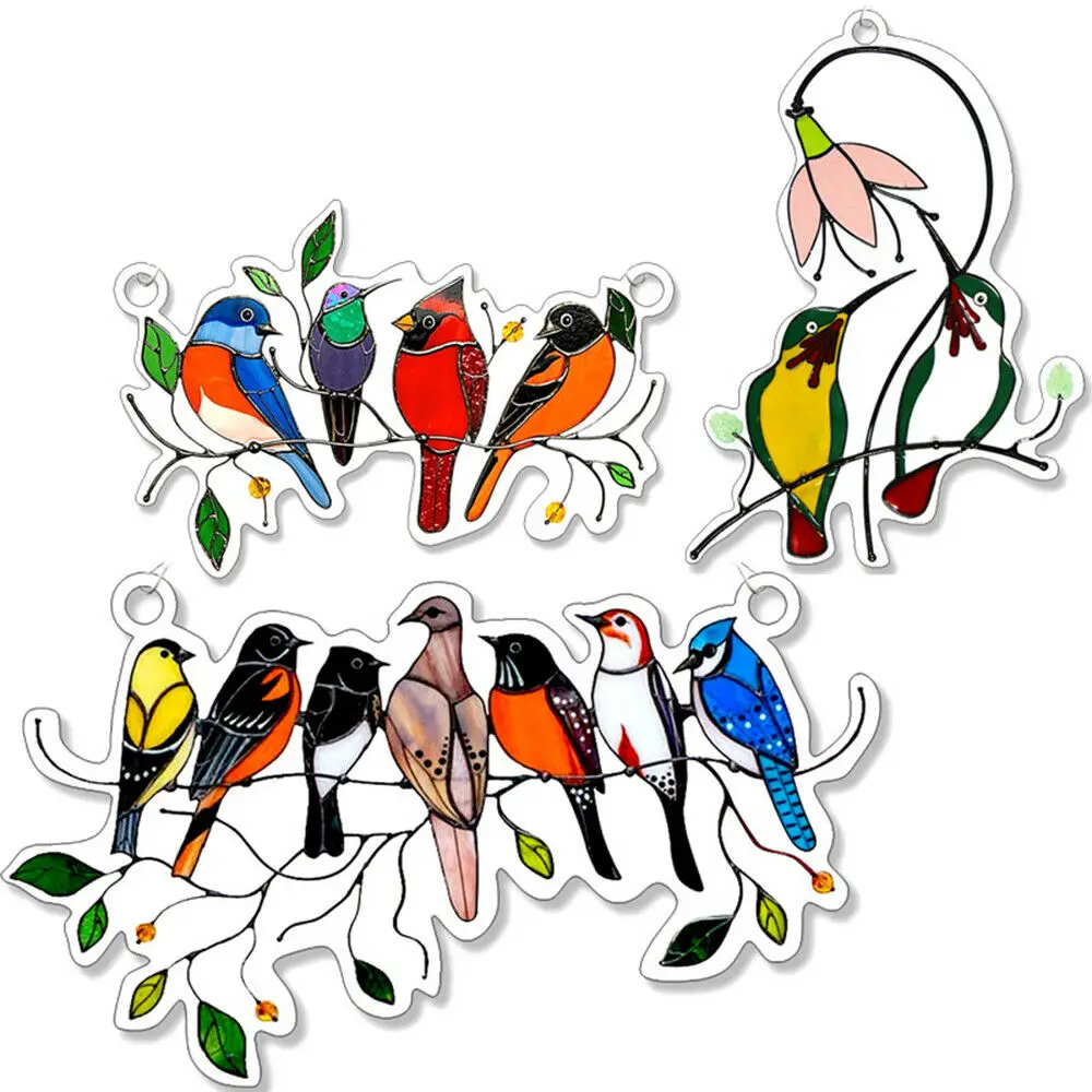 Многоцветные витражные очки птицы на проволоке панель для окон домашний