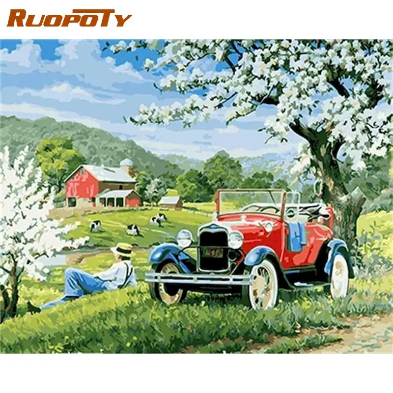 

RUOPOTY Frame DIY Painting By Numbers Spring Tour 60x75cm Diy Acrylic Paint By Numbers Kit For Adult Modern Wall Art Picture Art