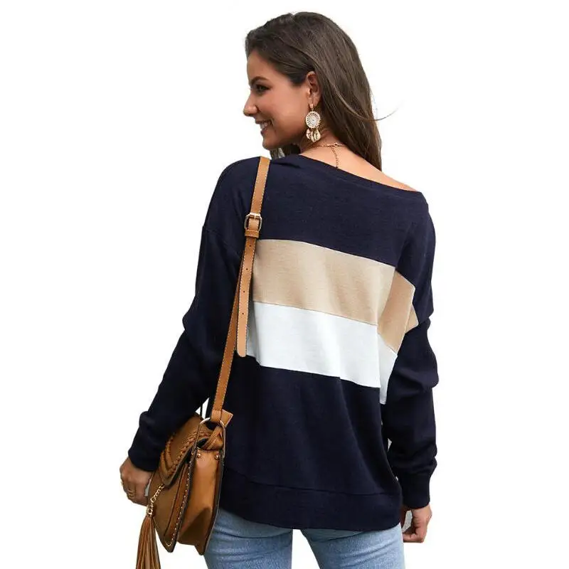 Женский свитер в полоску повседневный Модный вязаный пуловер Осень-зима 2020 новый