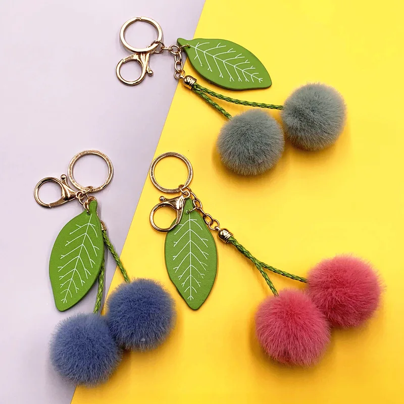 

New girl fruit keychain car cute cherry bag key chain fur ball plush doll cartoon pendant creative accessories accessories